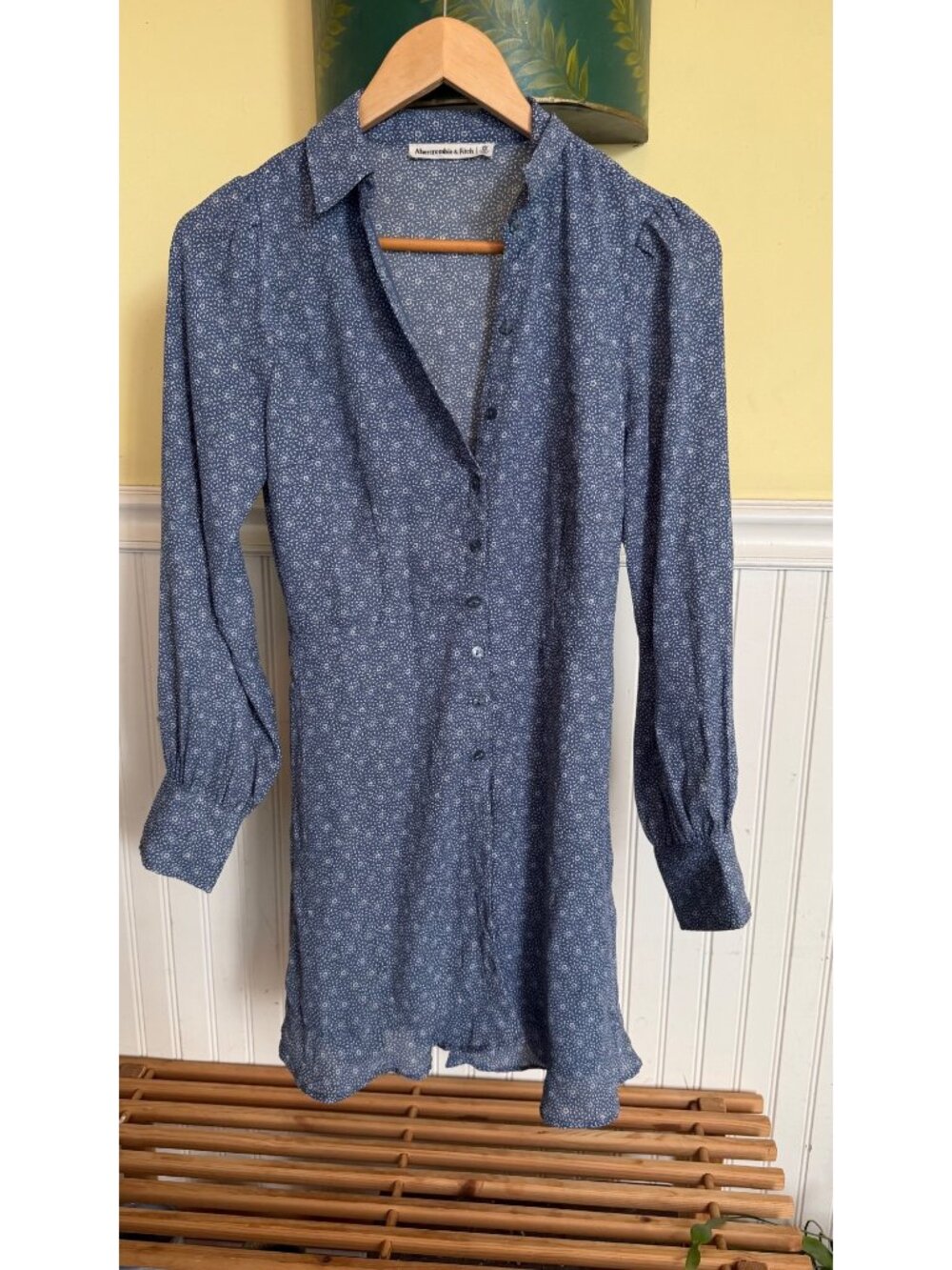 Abercrombie & Fitch XS Blue Floral Button-Up Long Sleeve Mini Dress
